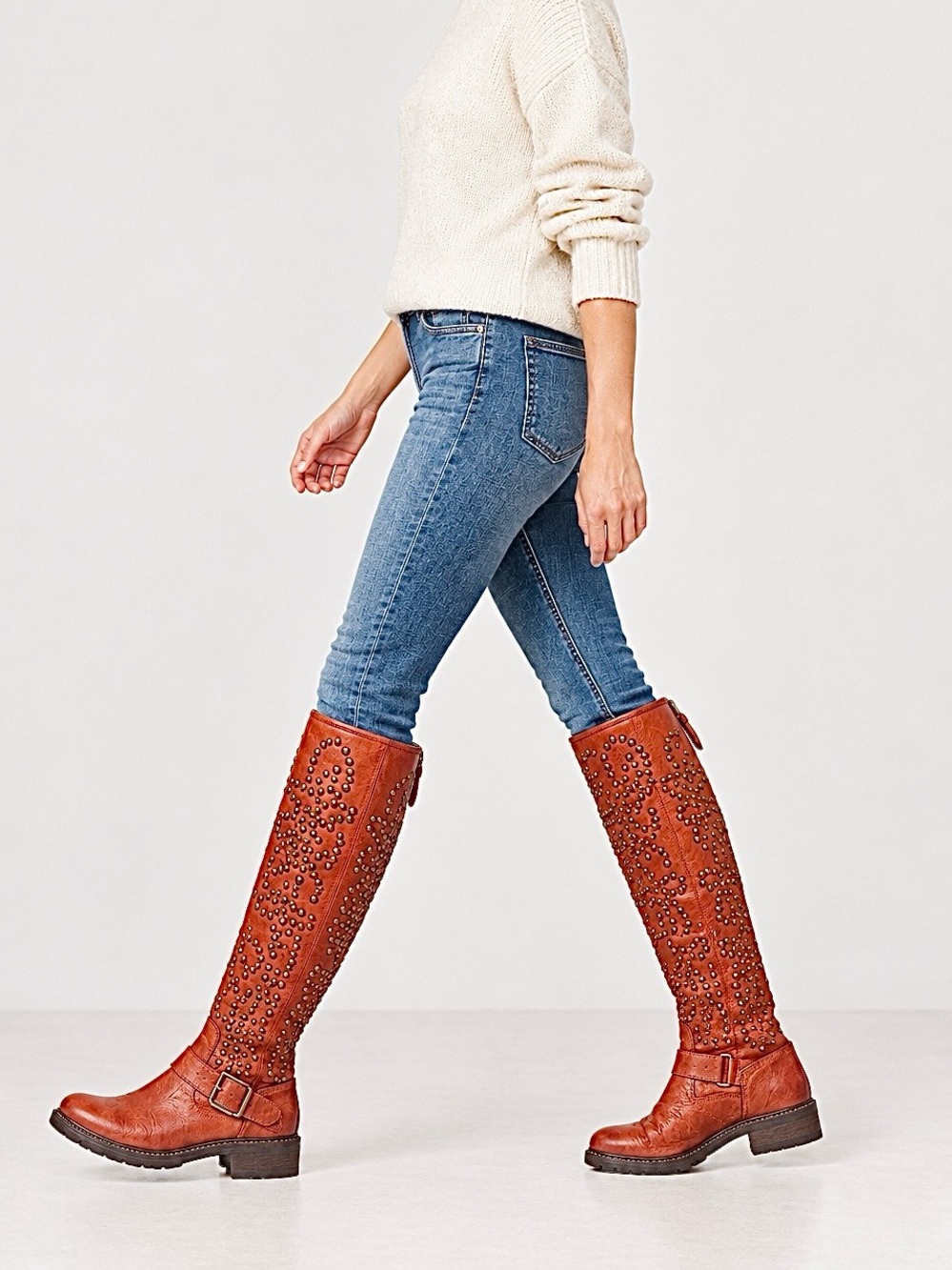LUCA STEFANI Leather Studded Knee High Riding Boots Terracotta Size 36 / US 5.5